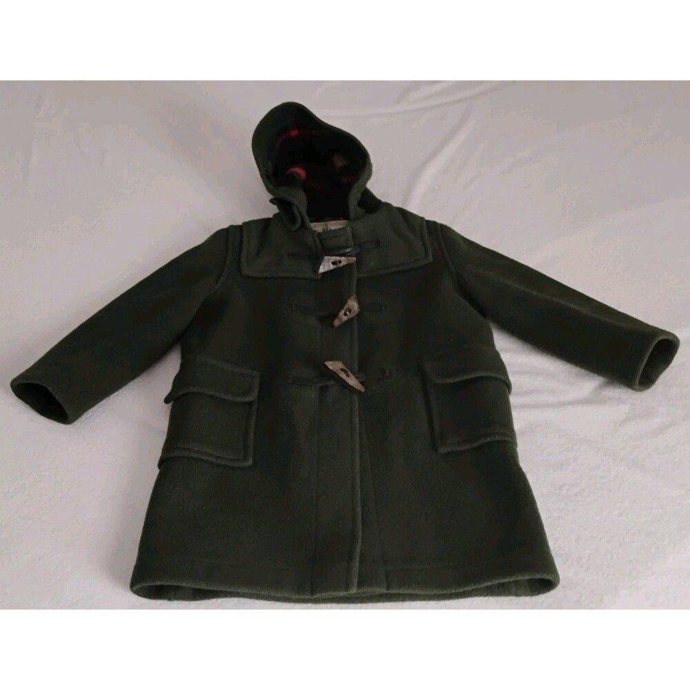 Vtg Child’s The Scotch House Winter Coat Boys Green Wool Hooded Sz 5 Preppy UK